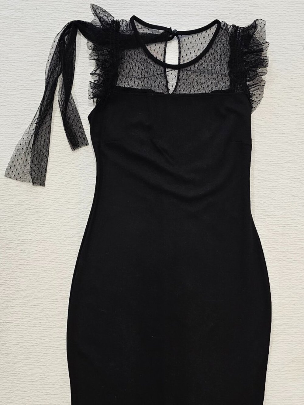 Valentino Black Cocktail Dress Sheer Swiss Dot Ruffle Sleeve Bow Detail Approx S
